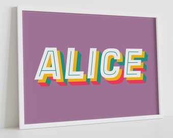 Personalized Name Print, Retro Colorful Alphabet Letter, Nursery Wall Art