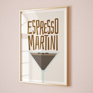 Impresión de cóctel Espresso Martini, arte de bar casero, póster de cóctel de cocina, regalo de mixología, decoración de cocina Espresso Martini, arte estilo risógrafo
