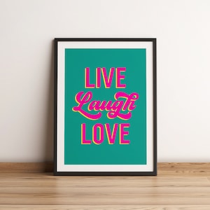 Viva, Ria, Ame, Estilo Retro, Palavra, Arte, Impressão, Verde, Tipográfica, Arte, Parede, Pôster, Citação, Motivacional, Impressão Inspiradora, Decoração, Arte, Parede, Divertida
