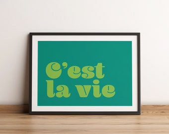 C'est La Vie Word Art Print, French Typographic Print,  French Quote Print Wall Art, Fun Quote Print, Inspirational French Quote