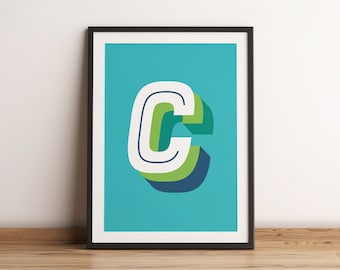 Custom Letter Initial Art Print, Monogram Alphabet Letter Print, Custom Kids Letter Print, Personalised Name Initial Letter Wall Poster