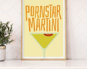 Passion Fruit Martini Cocktail Print, Home Bar Art, Kitchen Cocktail Poster, Mixology gift, Fun Martini Wall Decor, Risograph Style Print