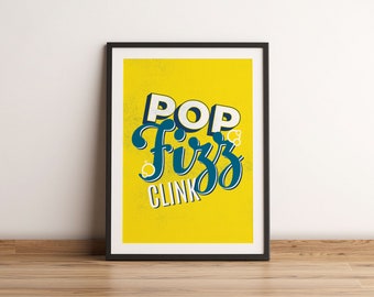 Fun Prosecco Retro Style Word Art Print, Home Bar Print, Prosecco Art Print, Fun Cocktail Print, Alcohol Themed Art, Prosecco Kitchen Poster
