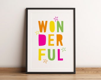Wonderful Word Art Print, Kids Bedroom Print , Gift for Newborn, Kids Playroom Wall Art, Nursery Room Decor, Motivational Kids Bedroom Art
