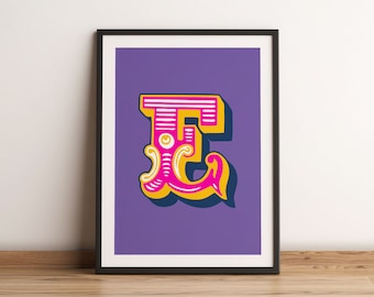 Bright, Bold Carnival Initial Letter Art Print | Circus Monogram | Alphabet Letter Print | 4 colour options | A5, A4 and A3 Art Print