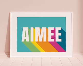Personalised Rainbow Name Letter Print, Bright Name Print, Kids Bedroom Decor, Rainbow Name Poster, Teen Name Wall Art, Custom Print Gift