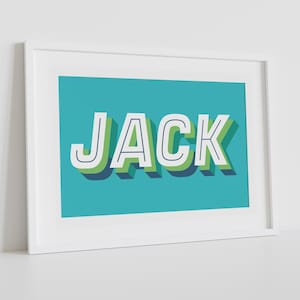 Impresión de arte de letra de nombre personalizado del niño, impresión de letra del alfabeto de nombre colorido personalizado, cartel de arte de la guardería del dormitorio de los niños, impresión de nombre retro
