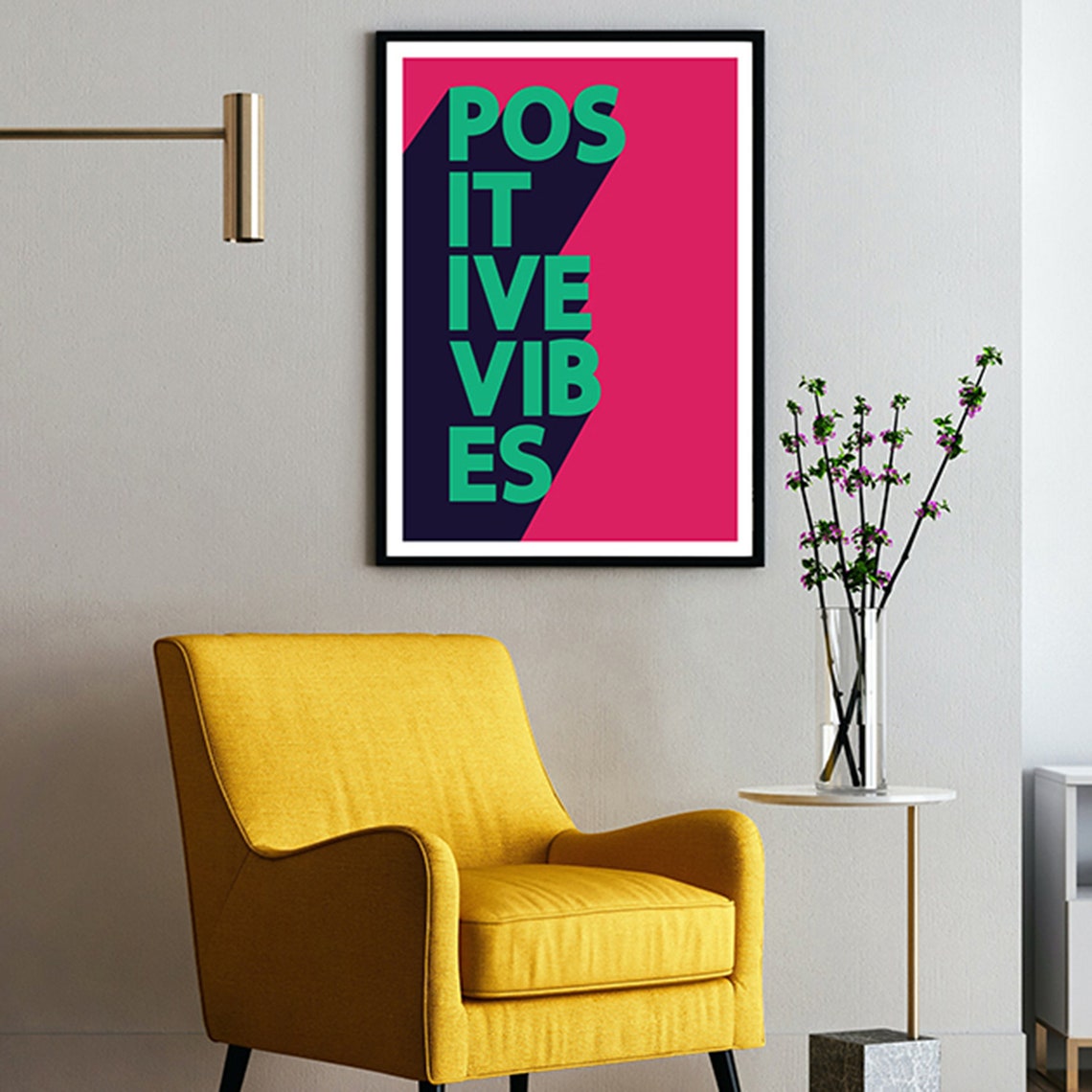 Positive Vibes Wort Kunstdruck Typografische Wandkunst Etsy
