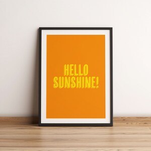 Olá raio de luz! Impressão de arte de palavra, arte tipográfica ousada e brilhante, decoração de casa de sol, impressão positiva de sol, pôster de parede de sol