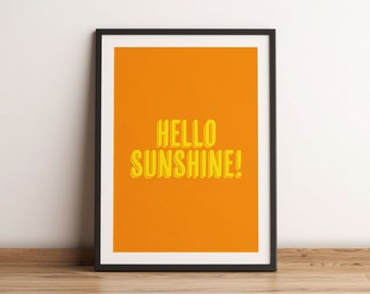 Hello Sunshine! Word Art Print, Bold and Bright Typographic Art, Sunshine Home Decor, Sunshine Positive Print, Sun wall Poster