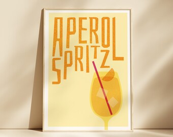 Aperol Spritz Print, Cocktail Art Print, Home Bar Art, Kitchen Cocktail Poster, Mixology gift, Aperol Spritz Kitchen Poster, Risograph Style