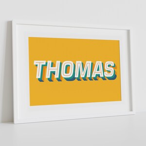 Impresión personalizada de arte de letra de nombre brillante y en negrita, impresión de nombre de letra del alfabeto, decoración de arte de pared de nombre de niños, impresión de arte de diseño de letra de nombre personalizado