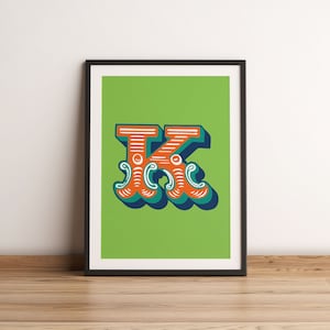 Impresión de arte de carta inicial de carnaval de circo, monograma de circo, arte colorido de letras del alfabeto, cartel de letras estilo circo, arte de pared de la habitación para niños
