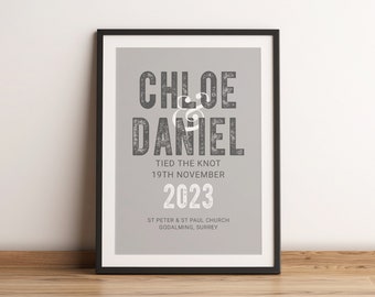 Modern Personalised Couples Name Wedding Print, Anniversary Gift. Wedding Gift, Paper Anniversary Gift Unframed Art Print