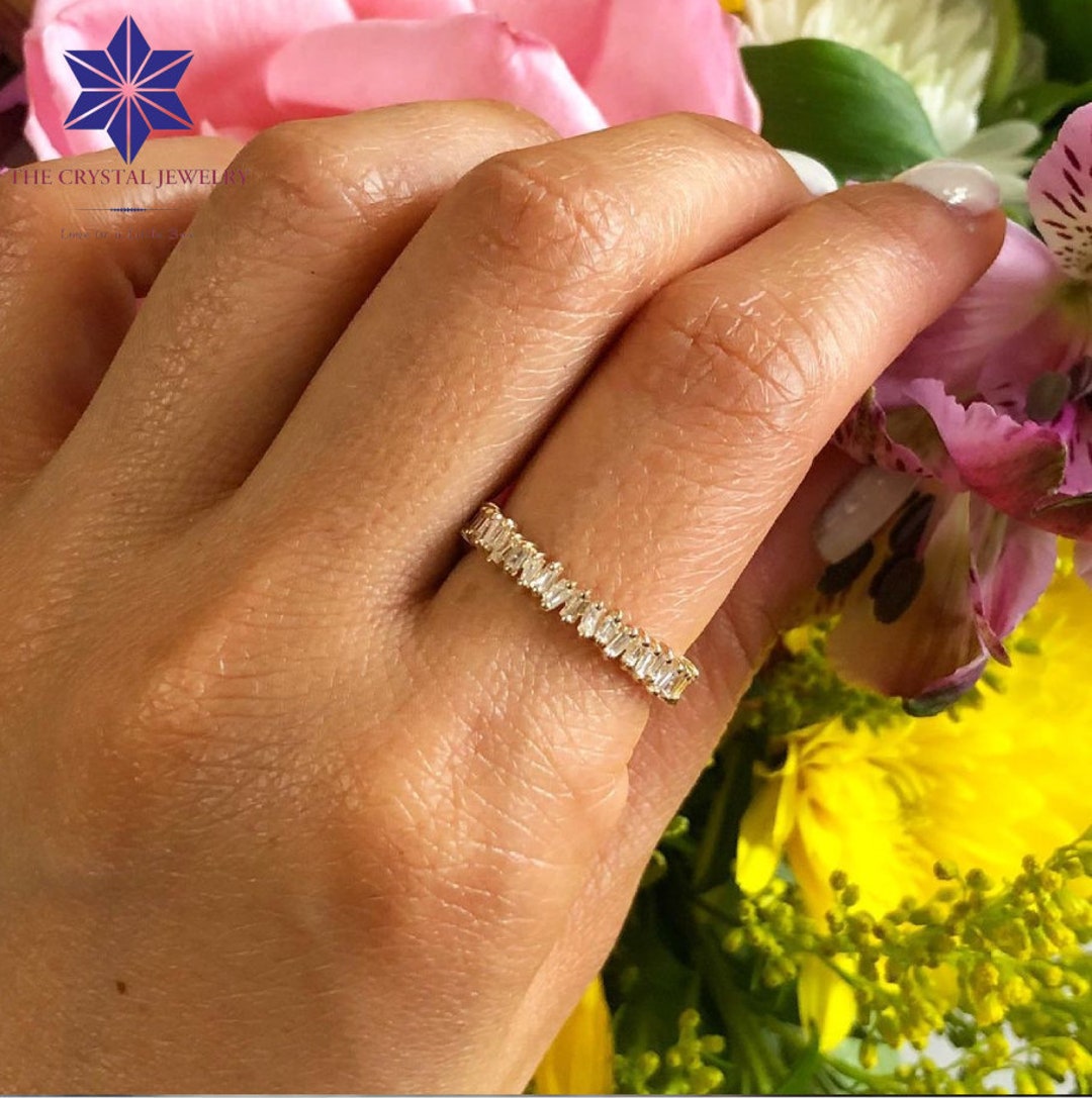 Full Eternity Baguette Diamond Wedding Band Moissanite Etsy