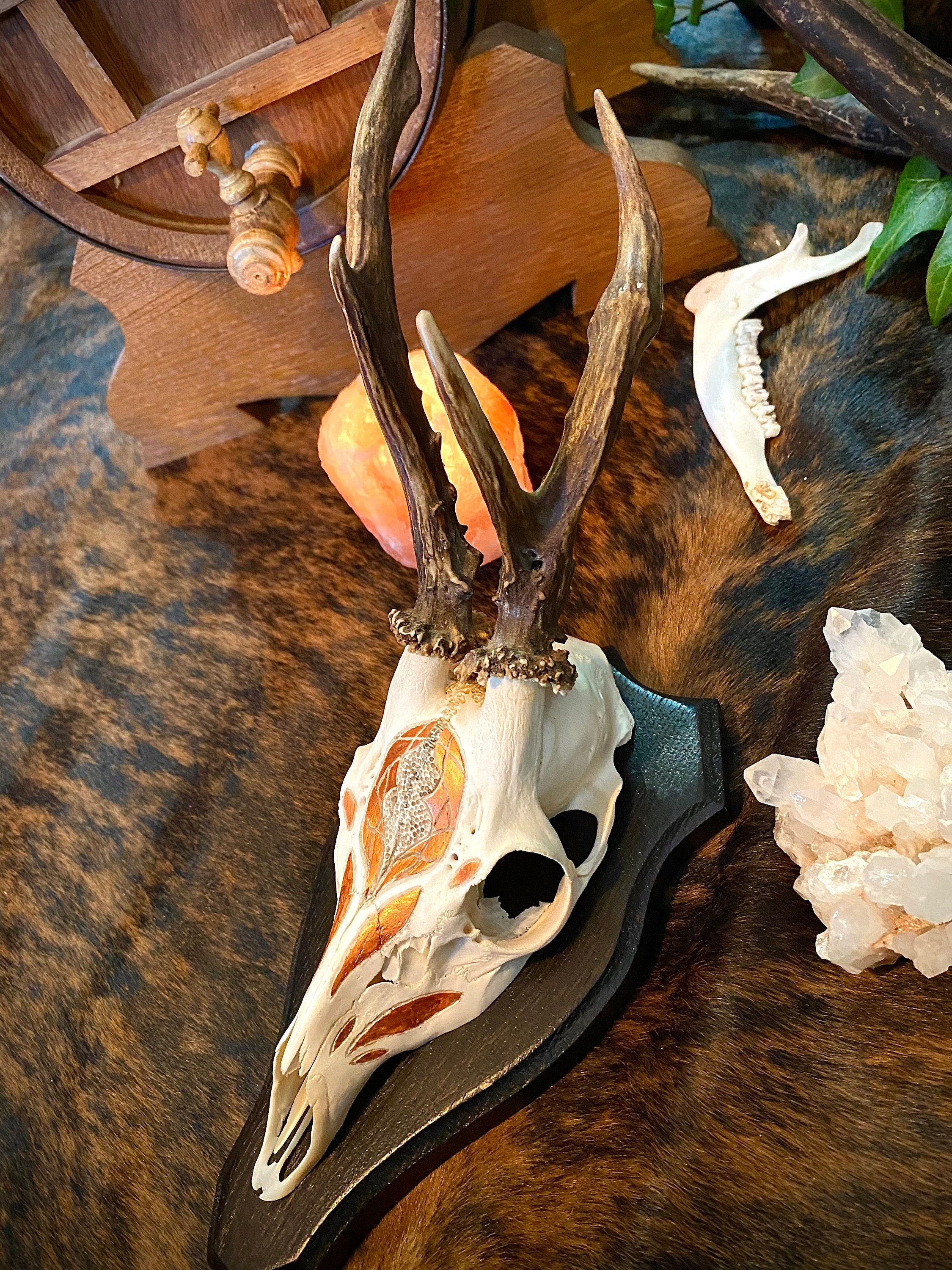 Carved and painted deer skull | Etsy
