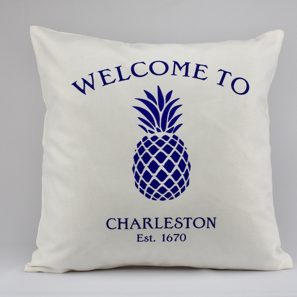 Welcome to Charleston - 18” x18” Pillow Cover. Perfect for your screen room, covered porch, front hall bench, back hall bench.