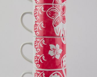 Tropical Pink Summer Stackable Mugs, Set of Four