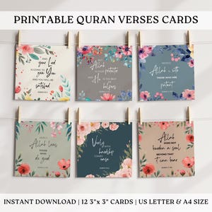 Cartes de versets du Coran numériques et imprimables Impression d'art mural islamique floral Citations Cartes de prière musulmanes Cadeaux de l'Aïd islamique imprimables Coran