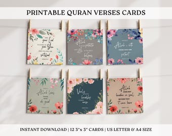 Floral Quran Verse Cards: Islamic Wall Art Decor, Muslim Prayer Quotes