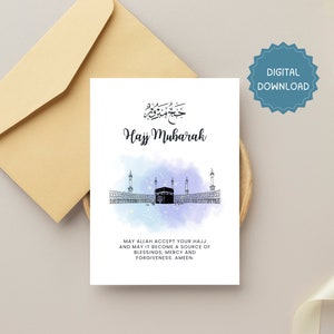 Cartão Hajj Mubarak, Cartão de Saudação Islâmico, Cartão Hajj para Imprimir, Cartão de Saudação Hajj, Cartão Presente Hajj Mubarak, Cartão Hajj Muçulmano PDF