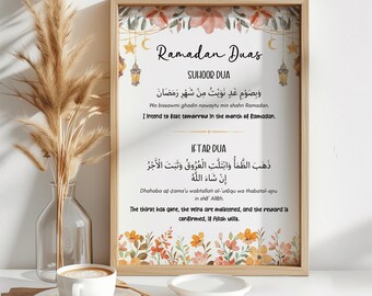 Suhoor and Iftar Dua for Fasting, Ramadan Decoration, Islamic Wall Art Dua Printable