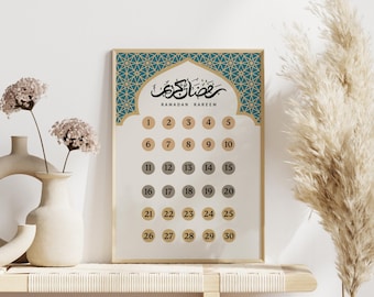 Ramadan Countdown Calendar, Islamic Art Print (Digital Download)