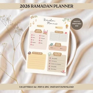 Ramadan Planner 2026, Cute Daily Tracker Ramadan To Do List, Digital Islamic Journal, Ramadan Decor Calendar Printable image 1