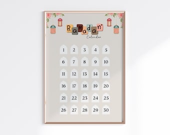 Ramadan 2026 Countdown Calendar Decor, Minimalist Printable Islamic Wall Art (Digital Download)