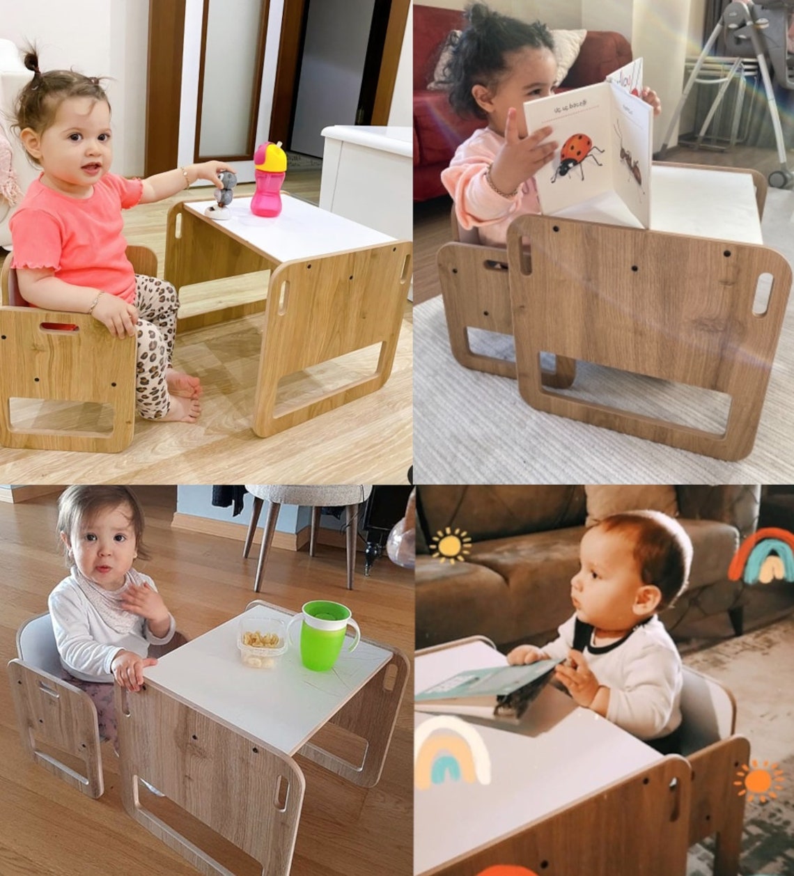 Kids Montessori Table and Chair Set Adjustable Weaning Table Etsy