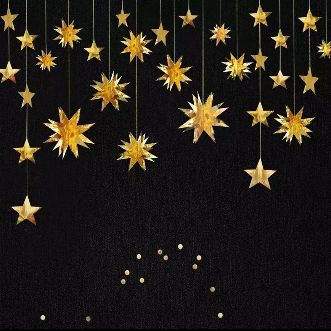 3D Gold Metallic Star Bunting Garland Party Decorations UK image 1