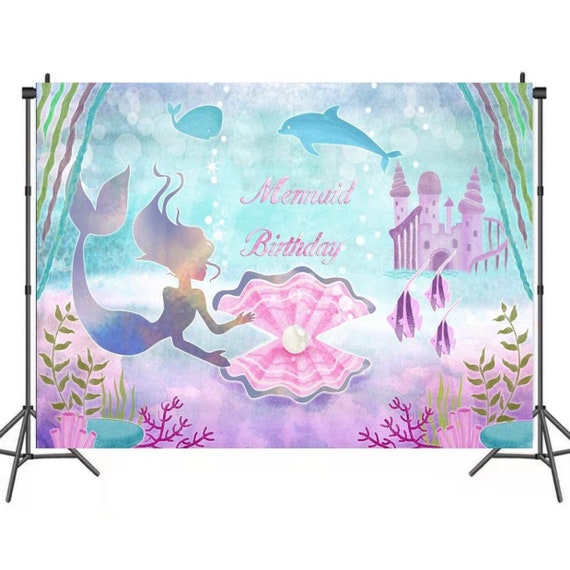 Happy Birthday Backdrop Banner Mermaid Theme Photo Background - Etsy UK