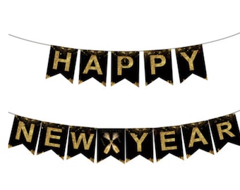 Happy New Year Banner Bunting Ceremony Party Decoration UK Reusable