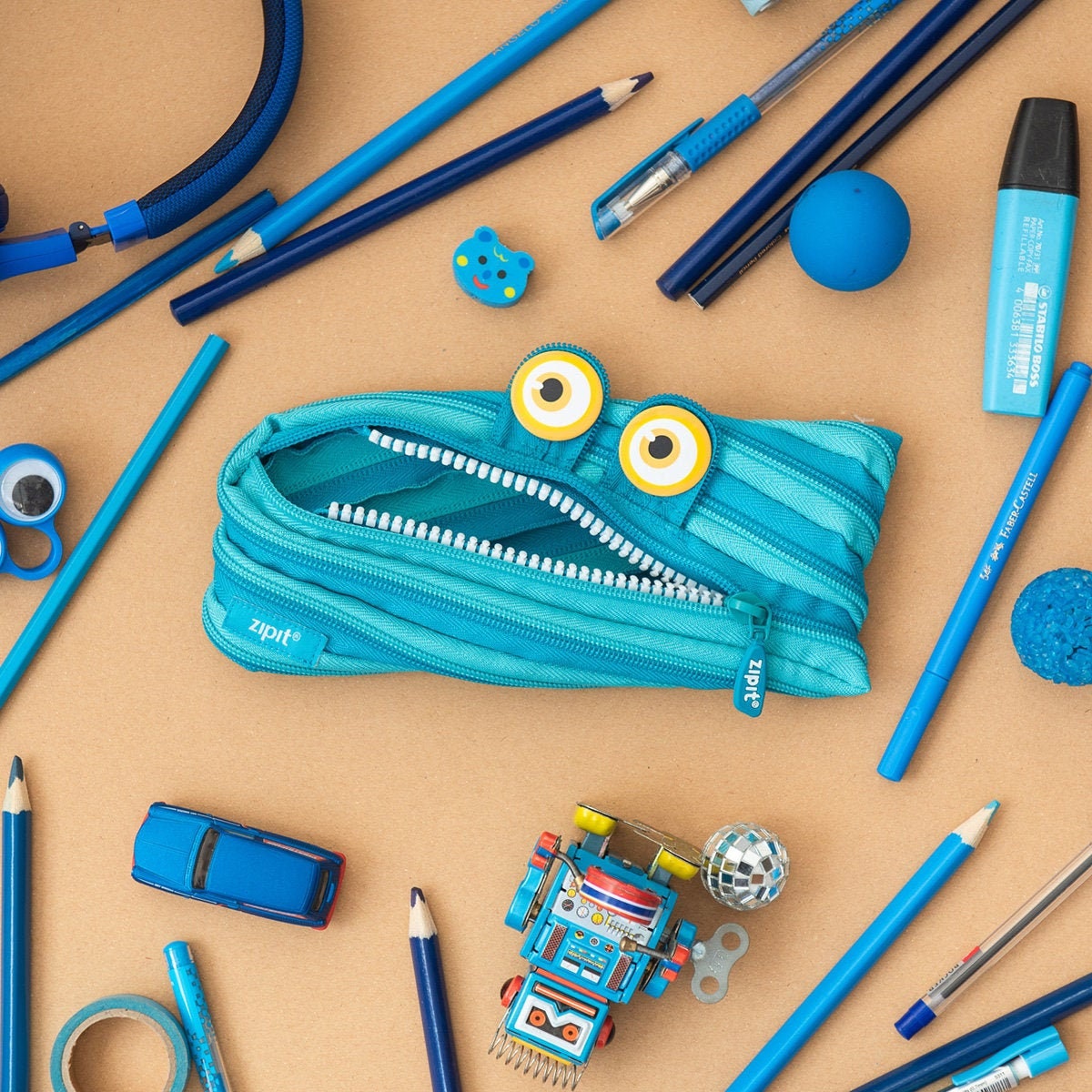 ZIPIT Gamer Plastic Pencil Box for Boys, Blue 