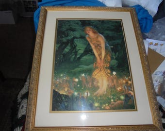 AMONG "The FAIRY-FOLK" Large Framed Painting! Look! 110.00 Shipped!!