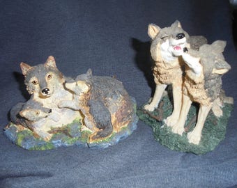 Two WOLVES STATUES!! "Mated for Life" and "Twin Pups Love"! 45.00 Shipped!!