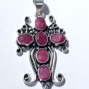 Old Designer Cross Pendant | Natural Ruby 925 Sterling Silver Handmade Oxidized cross Pendant | Silver Jewelry, Gift for Mom, Red Ruby Cross
