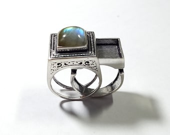 Blue flash Ring, Labradorite Ring, Poisoner Ring, Open Sliding Ring, Christmas Gift, Silver Poison Ring, 925  Silver Plated, Poison Rings