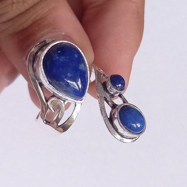 Handmade Natural Lapis Lazuli Gemstone, sterling silver Ring, Statement Ring, Designer Ring, Bohemian Ring, Adjustable Ring, Gift Four Hir