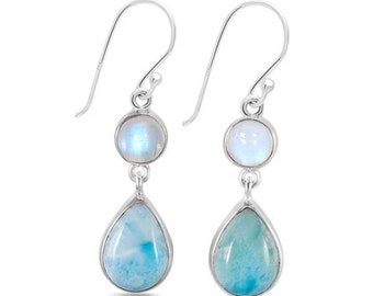 Natural Larimar Earring, 925 Sterling Silver Earring, Moonstone Stone Earring, Larimar Jewelry, Dainty Earring, Latest Earring, Gift Earring