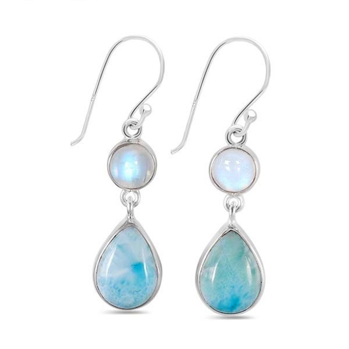Natural Larimar Earring, 925 Sterling Silver Earring, Moonstone Stone Earring, Larimar Jewelry, Dainty Earring, Latest Earring, Gift Earring