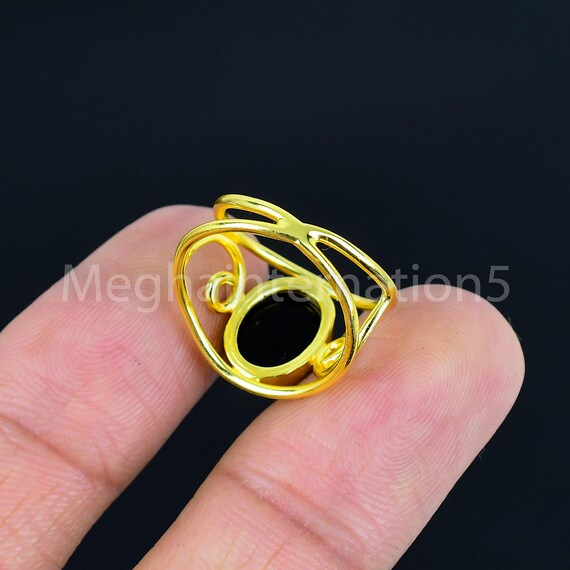 Bague en onyx noir naturel, bague en plaqué or 18 carats, bague en