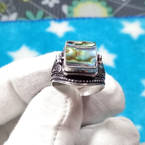 Vintage  Poison Ring, Mother Opal Secret Box Ring, Secret Compartment Ring, Signet Pill Ring,Sterling Silver Statement Ring, Gift Four Hir