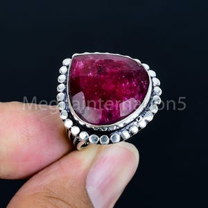Natural ruby Gemstone Ring, Heart Stone 925 Sterling Silver Dainty Gif Jewelry