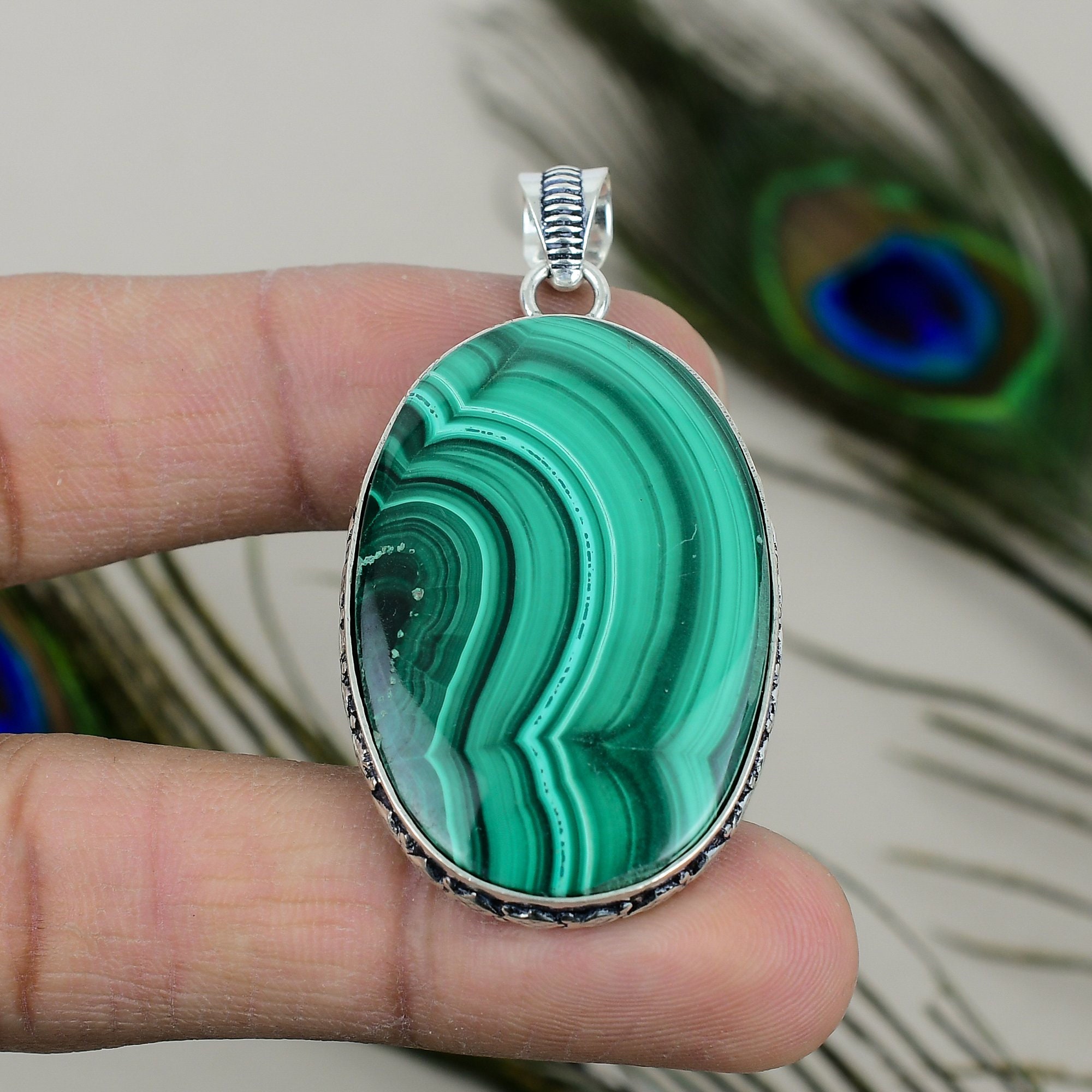 LORO amulet Malachite necklace loro イナフ Malachite Pendant, Sterling Silver Pendant, Birthstone