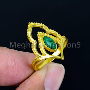 18k Shiny Gold Plated Ring, Natural Green Malachite Ring, Statement Ring, Gold Jewelry, Stackable Ring, Dainty Malachite Ring, Women Ring