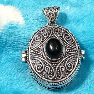 Handmade Poisoner Pendant with Natural Black Onyx Gemstone , 925 Silver Plated Poison Brass Pendant,  Black Onyx, Poison Box Pendant