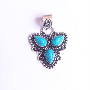 Beautiful Handmade Design Pendant, 925 Sterling Silver Pendants, Vintage Jewelry, Turquoise Gemstone Nacklaces Pendants, Oxidized Pendent