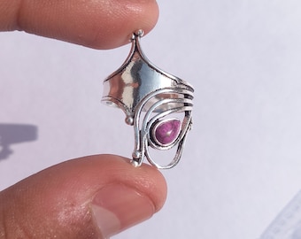 Anillo de plata turquesa espectacular, anillo de piedra preciosa violeta hecho a mano, anillo de plata 925, anillo de compromiso, anillo apilable natural, anillo con piedra natal de mayo