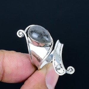 Rutilated Quartz Ring, 925 Sterling Silver, Birthstone Statement Ring, Handmade Adjustable Ring, Gift For Mother, Smokey Rutilated Ring